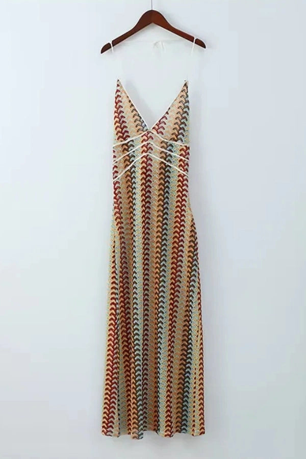 Boho Rainbow Crochet Maxi Dress