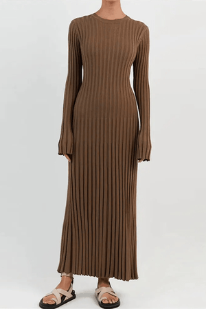 Cozy Winter Flare Long Sleeve Rib Knitted Maxi Dresses, Black / M Cozy Winter Flare Long Sleeve Rib Knitted Maxi Dresses, Black / M