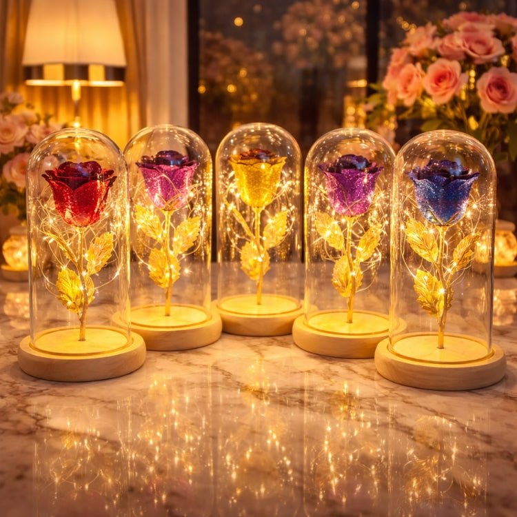 Enchanted Red Rose in Glass Dome | Romantic Gift for Her, Wife, Girlfriend | Forever Flower with LED Lights | Beauty and The Beast Rose Lamp