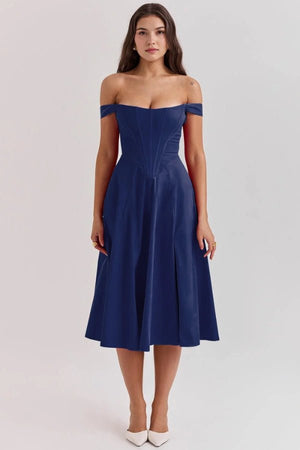 Seraphine Dress Off-Shoulder Corset Midi Dress Elegant A-Line Fit and Flare Formal Gown with Lace-Up Back Evening, Wedding Guest & Cocktail Seraphine Dress Off-Shoulder Corset Midi Dress Elegant A-Line Fit and Flare Formal Gown with Lace-Up Back Evening, Wedding Guest & Cocktail