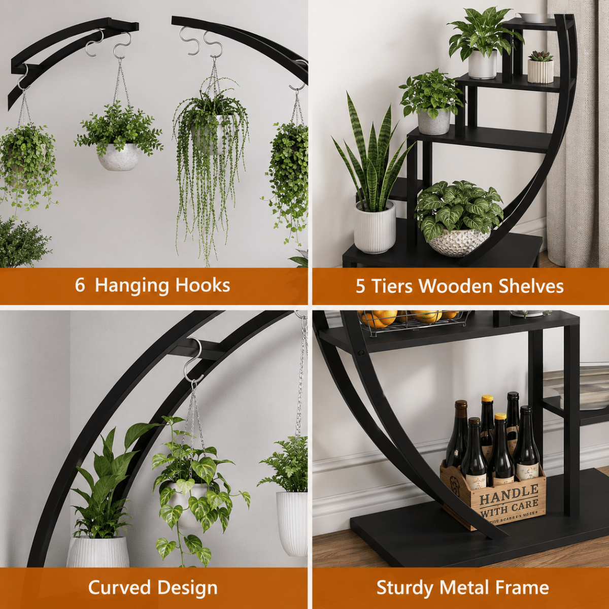 Luna Arch Botanical Gallery | 5-Tier Half-Moon Plant Stand