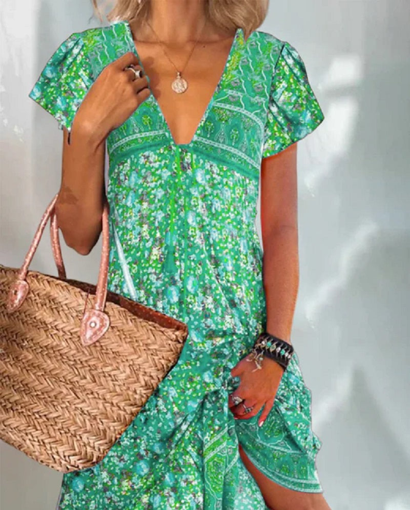 Carlyn Robe à col en V et à manches