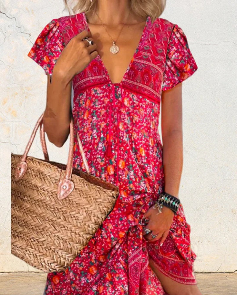 Carlyn Robe à col en V et à manches