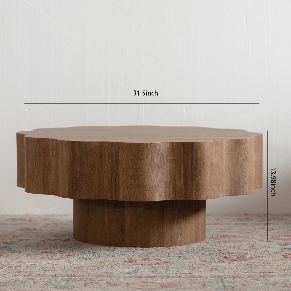 Farmhouse Design Mid Century Modern Low Pedestal Base Flower Shape Desktop Wood Coffee Table for Living Room Apartment