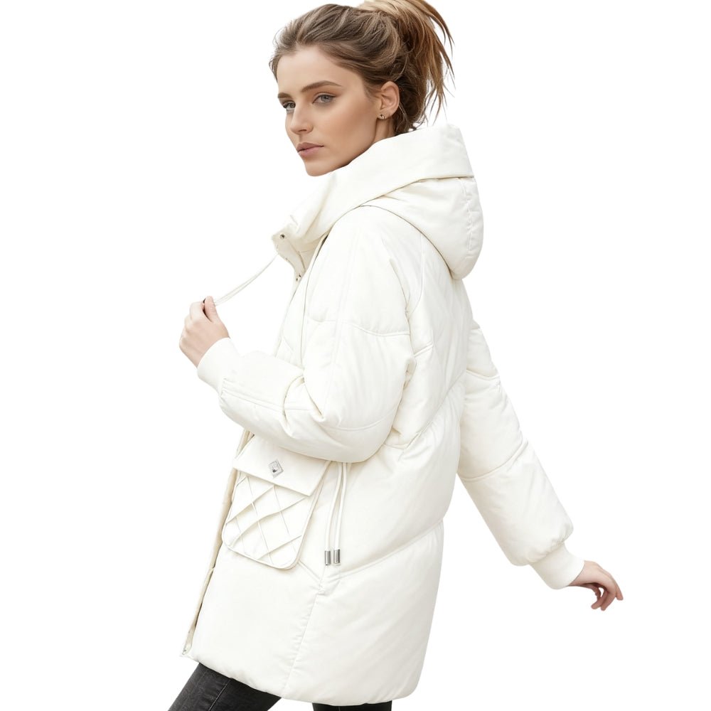 insulated outerwear, down-filled coat, oversized parka, water-resistant shell, chic winter fashion, luxury puffer