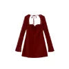 romantic cocktail dress, sweetheart neckline dress, open back lace dress, going out dress, crimson red dress