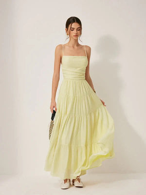 Tiered Backless Maxi Dress Butter Yellow | Smocked Bodice Sundress | Summer Wedding Guest & Vacation Outfit | Lightweight Crinkle Cotton | Kouvr Tiered Backless Maxi Dress Butter Yellow | Smocked Bodice Sundress | Summer Wedding Guest & Vacation Outfit | Lightweight Crinkle Cotton | Kouvr