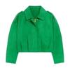 Flat lay of the Kouvr Fashion Leilani green suede jacket showing the gold zipper and collar detail.