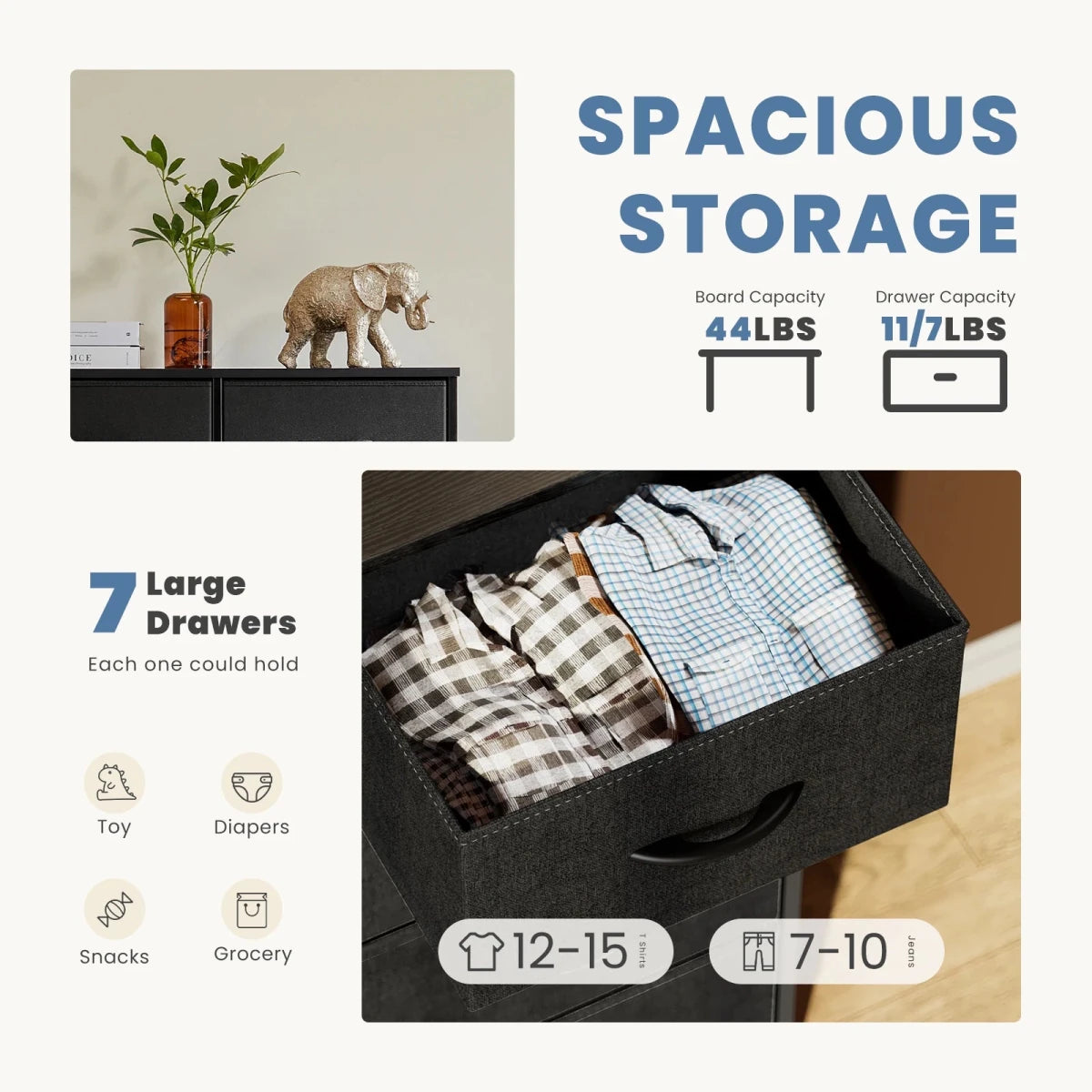 Harper Wide Storage Chest | Rustic Industrial 7-Drawer Dresser
