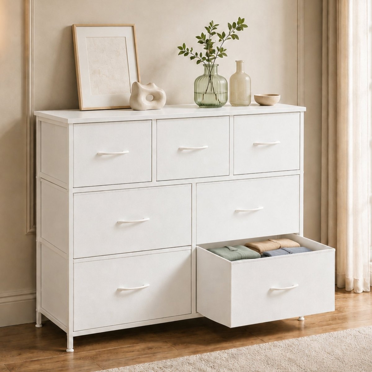 Harper Wide Storage Chest | Rustic Industrial 7-Drawer Dresser