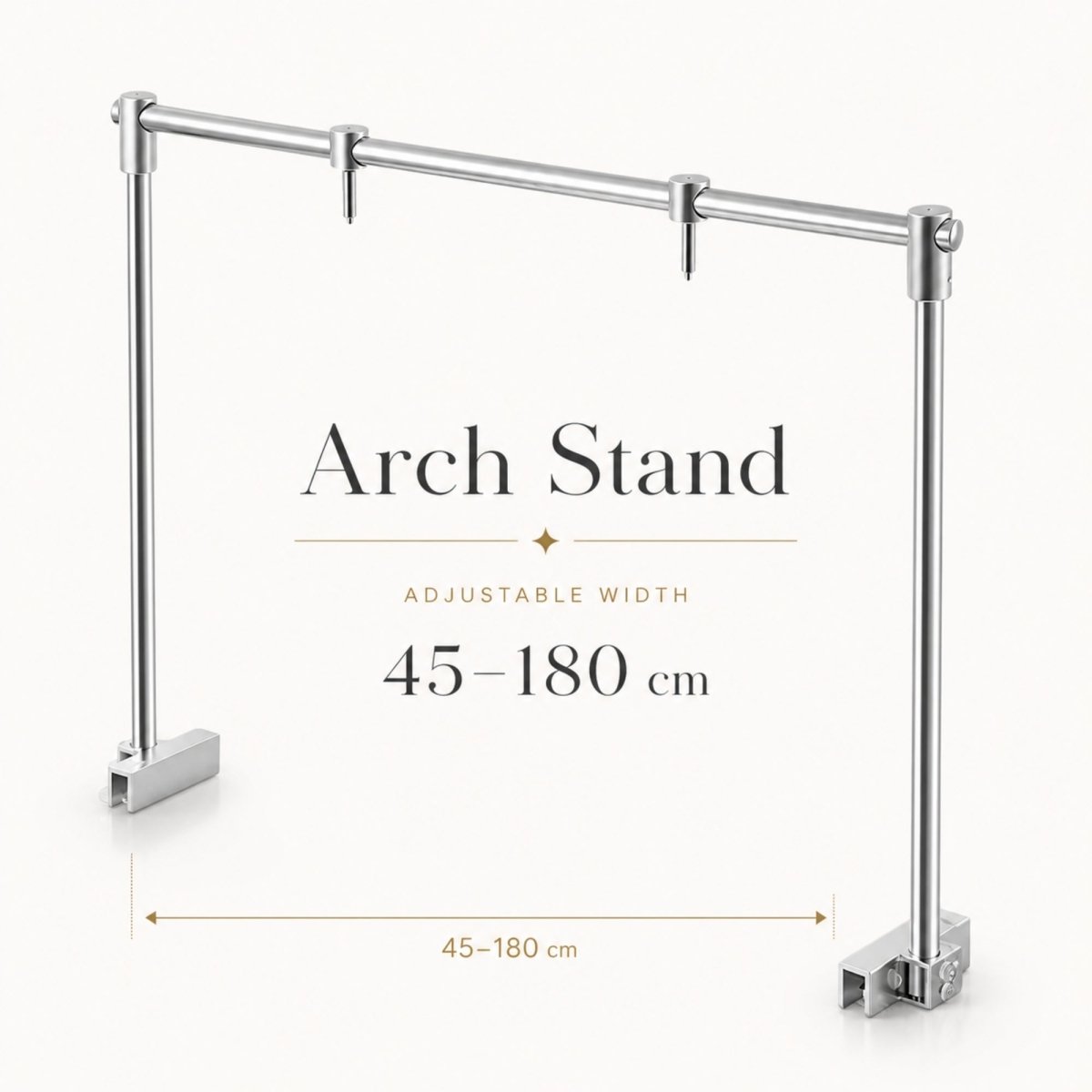 Kouvr adjustable aquarium light stand demonstrating flexible 45 to 180 cm width extension capabilities for custom luxury tank setups.