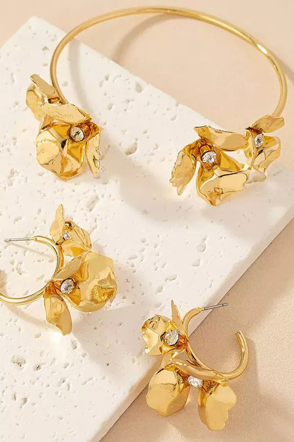 Melisa Petal Earrings And Open Bangle