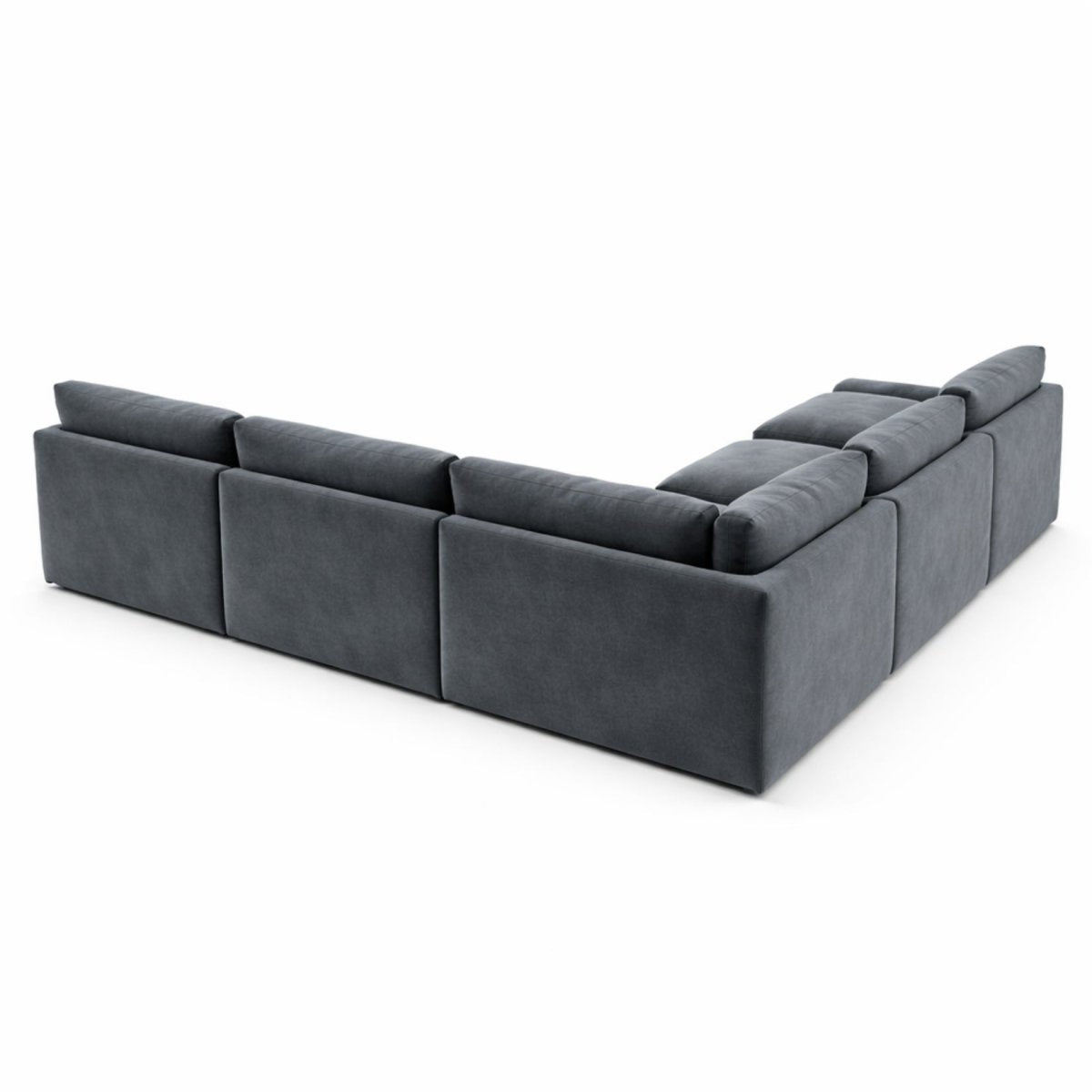 Back angle view of deep seat L-shape modern sectional showing clean lines