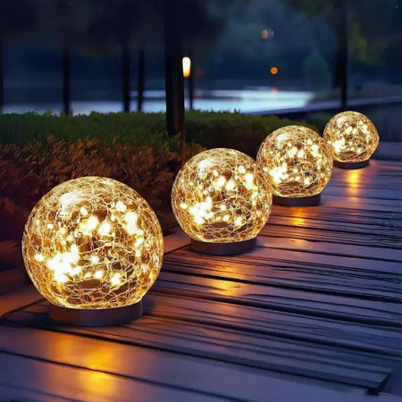 Solar Crackle Glass Ball Lights - Kouvr Fashion Outdoor Garden