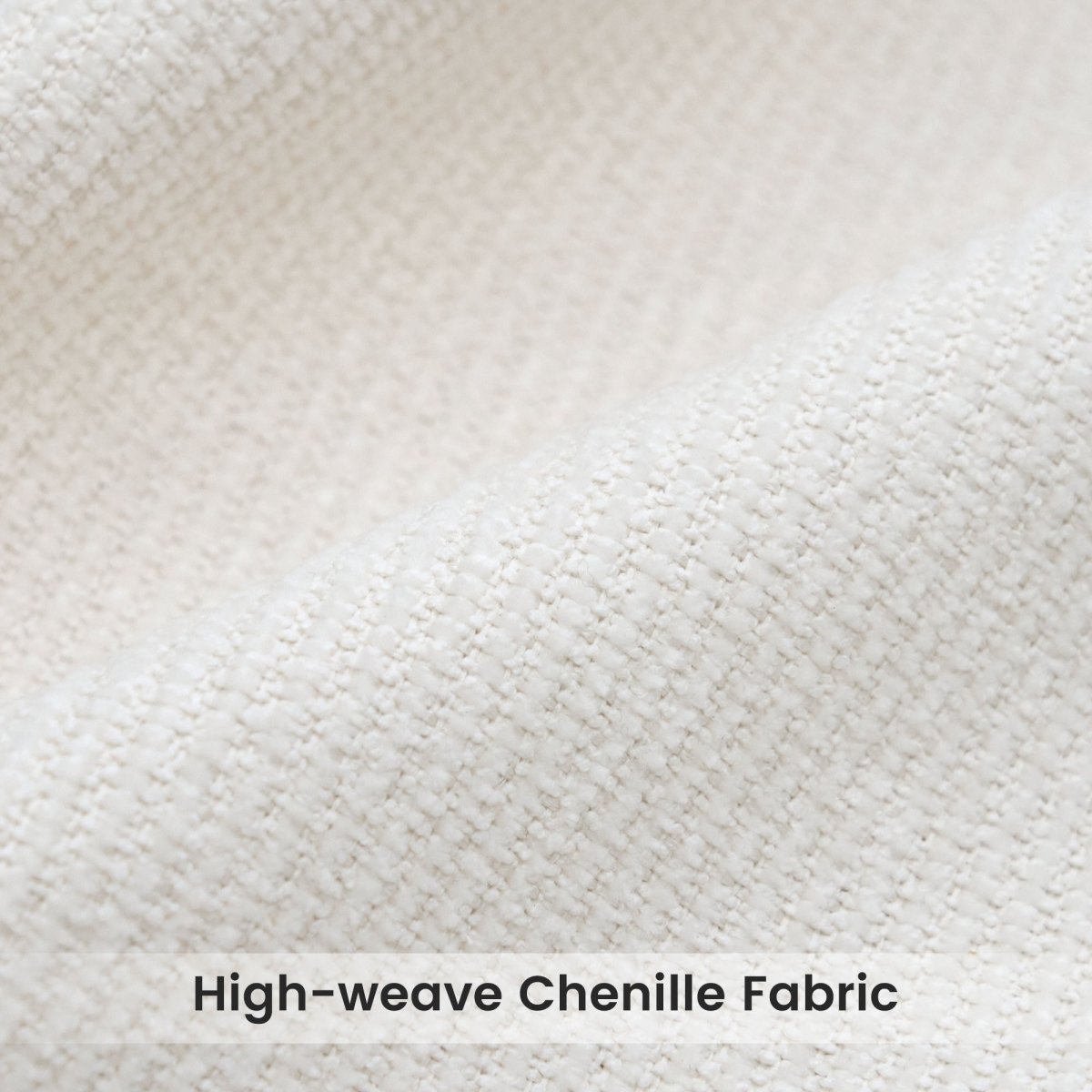 Close-up macro view of high-weave white chenille fabric showing the soft, durable texture used for modular sofas.