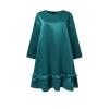 Front flatlay of the Kouvr Adalee teal dress showcasing its crew neck, long sleeves, and ruffle hem.