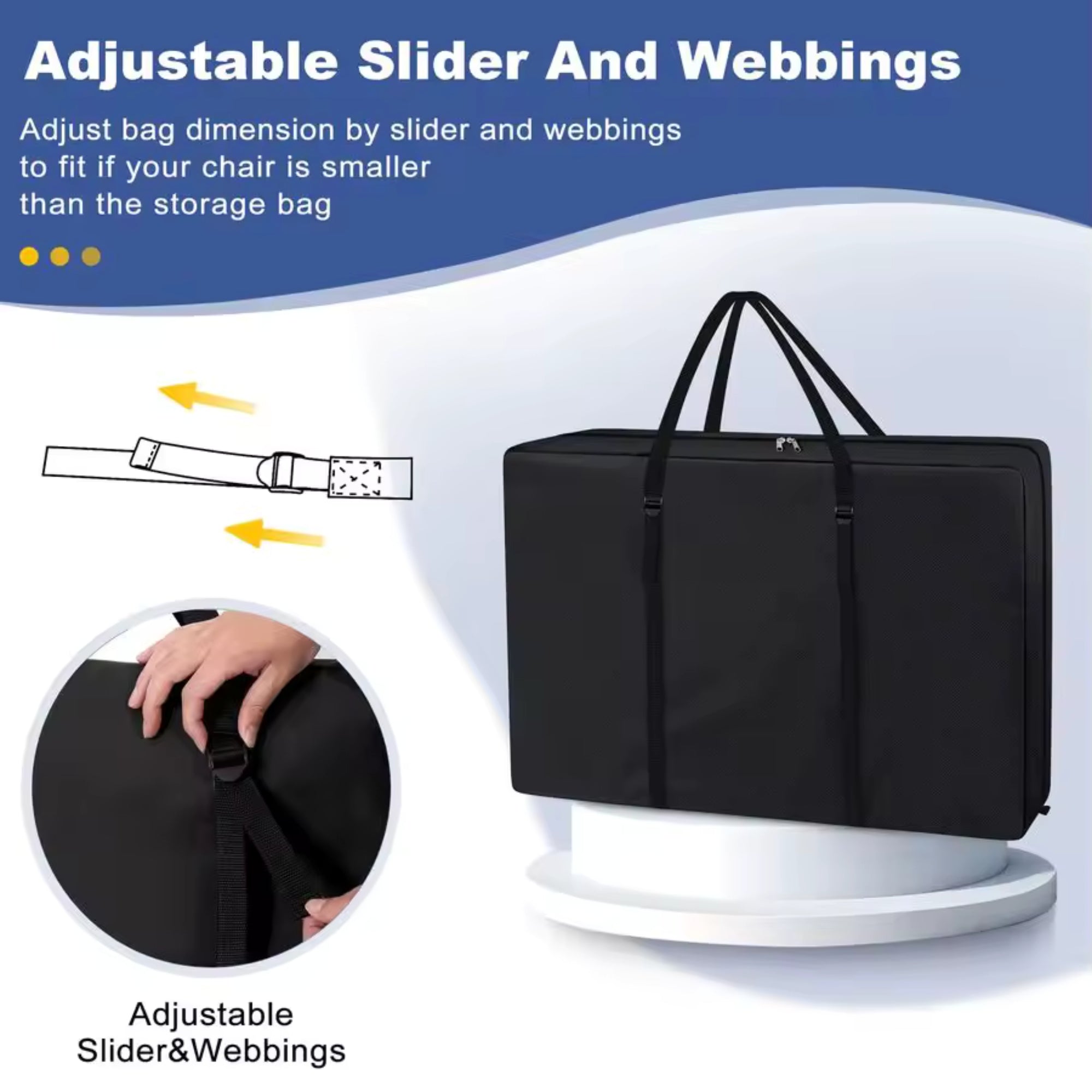 Hands adjusting the heavy-duty compression webbing straps on the Kouvr storage bag to ensure a secure, custom fit for smaller outdoor gear.