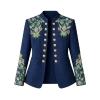 Flat-lay image of the Kouvr Aiko green statement jacket, showing the full front design, stand collar, and intricate floral embroidery.