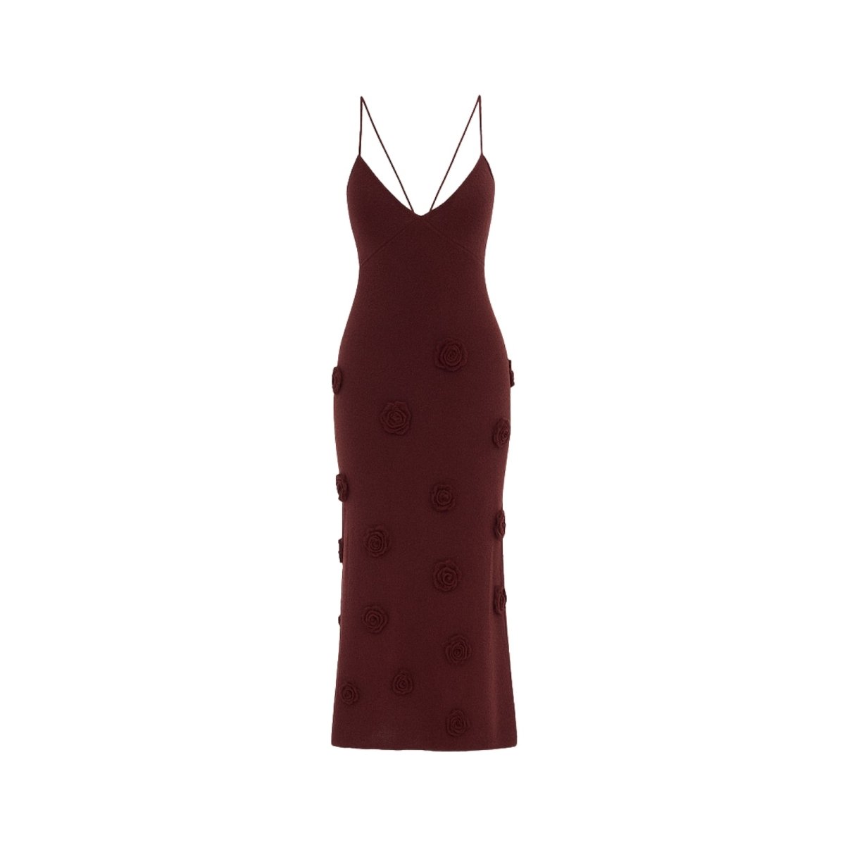 Flatlay product shot of the Kouvr Fashion alexie burgundy maxi dress on a white background.
