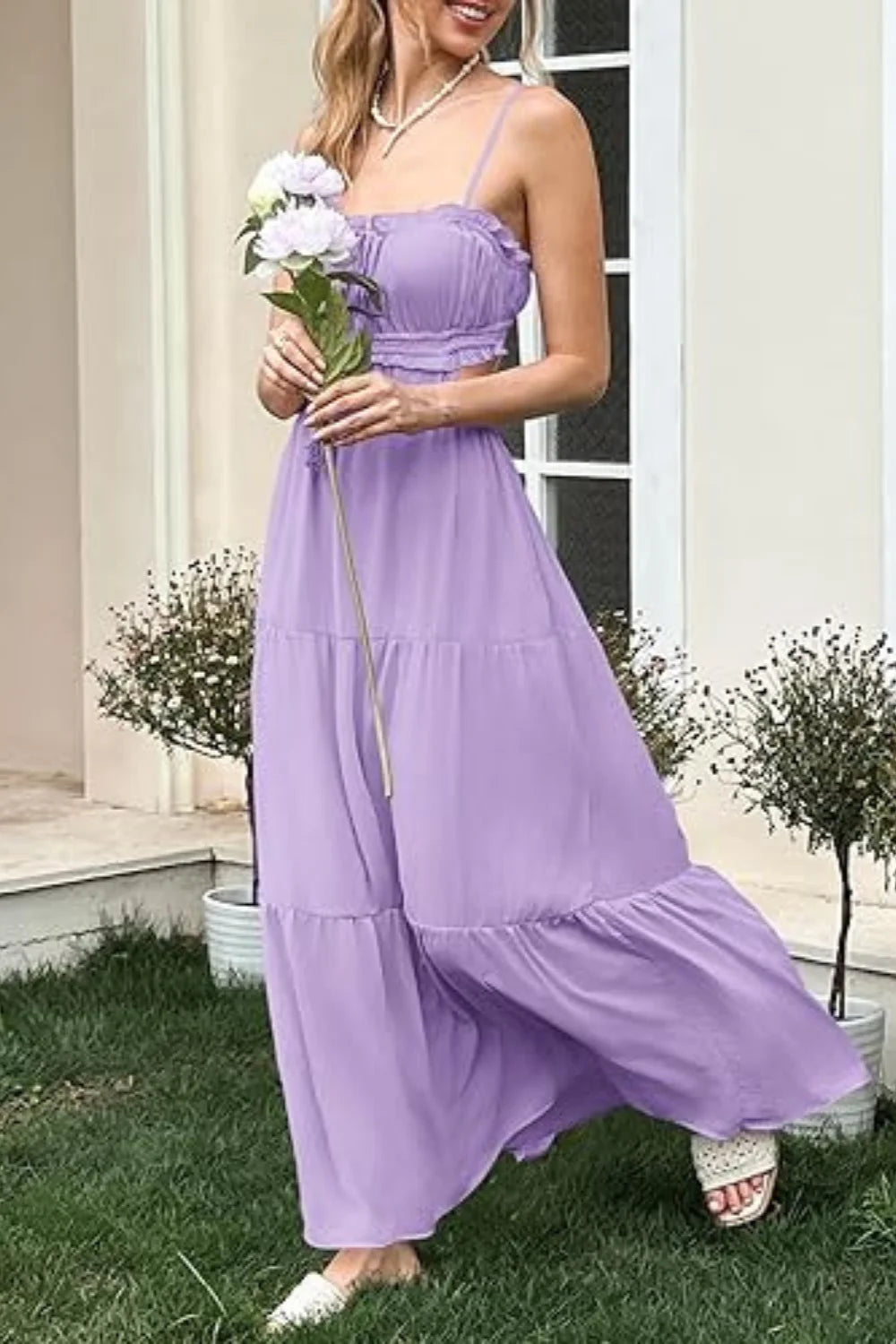 "smocked bodice"
- "open back tie dress"
- "spaghetti strap long dress"
- "lightweight cotton sundress"
- "vacation outfit for women"
- "romantic prairie dress
