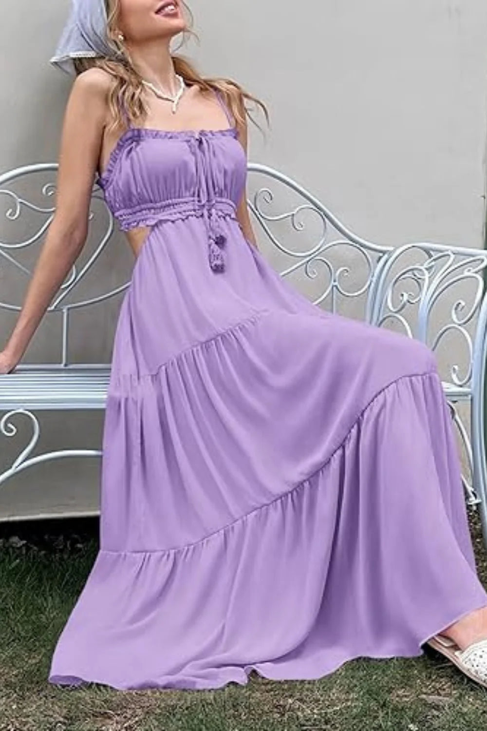 "smocked bodice"
- "open back tie dress"
- "spaghetti strap long dress"
- "lightweight cotton sundress"
- "vacation outfit for women"
- "romantic prairie dress