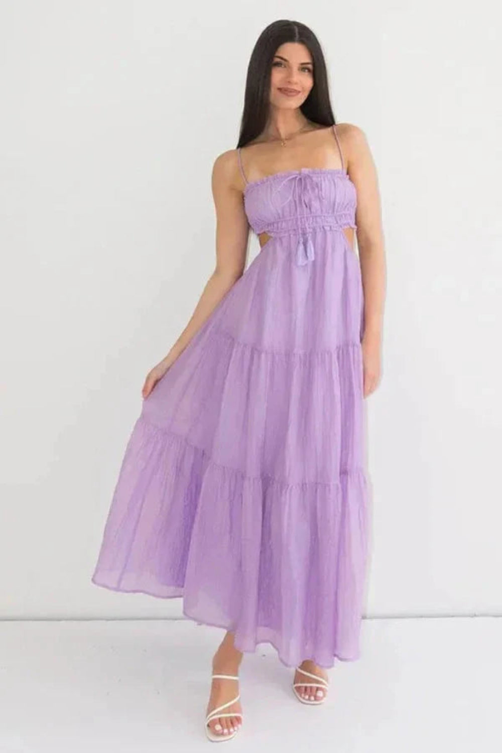 "smocked bodice"
- "open back tie dress"
- "spaghetti strap long dress"
- "lightweight cotton sundress"
- "vacation outfit for women"
- "romantic prairie dress