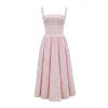 vintage-inspired dress, corset bodice dress, A-line summer dress, pink checkered dress, picnic dress, and romantic dress