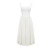 Model wearing Kouvr Apolline white corset midi dress with a square neckline and full A-line skirt