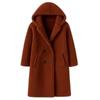 plush fleece jacket, oversized winter coat, cozy longline jacket, caramel teddy bear coat