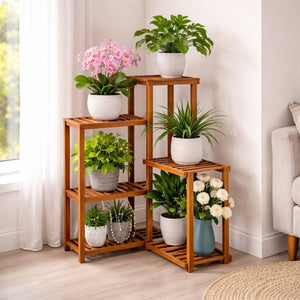 6-Tier Wooden Corner Plant Stand for Space-Saving Indoor and Outdoor Plant Display