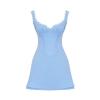Product photo of the Kouvr Ariadne blue corset mini dress showing pleated bust and sweetheart neckline details.