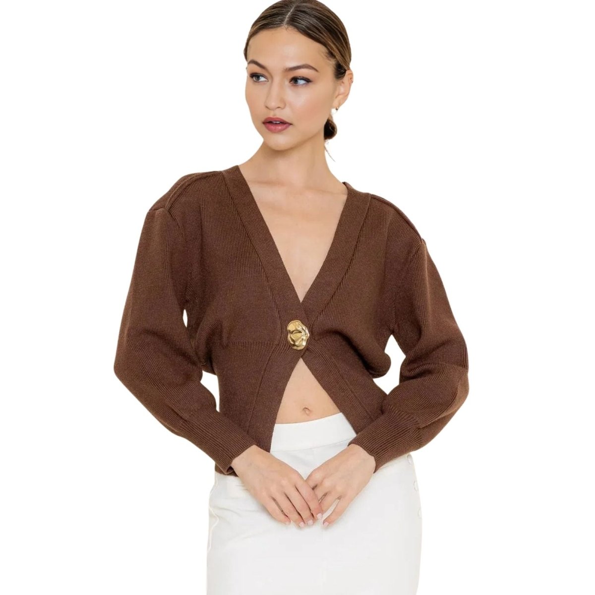 Kouvr Avaline Ribbed Knit Cardigan Black | Deep V-Neck Sweater