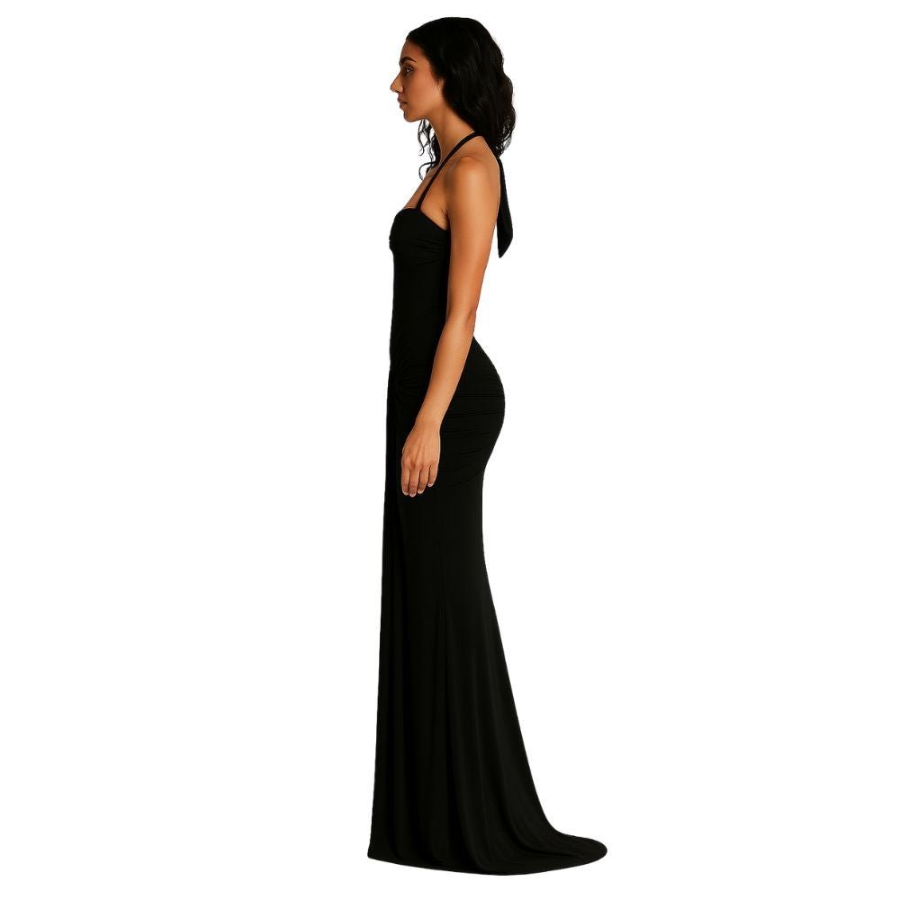 Black kouvr evening gown on a white background