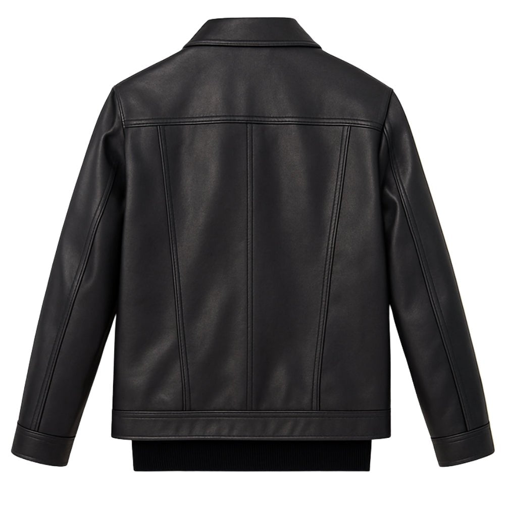 Men's Leather Trucker Jacket in Genuine Lambskin | Slim Fit