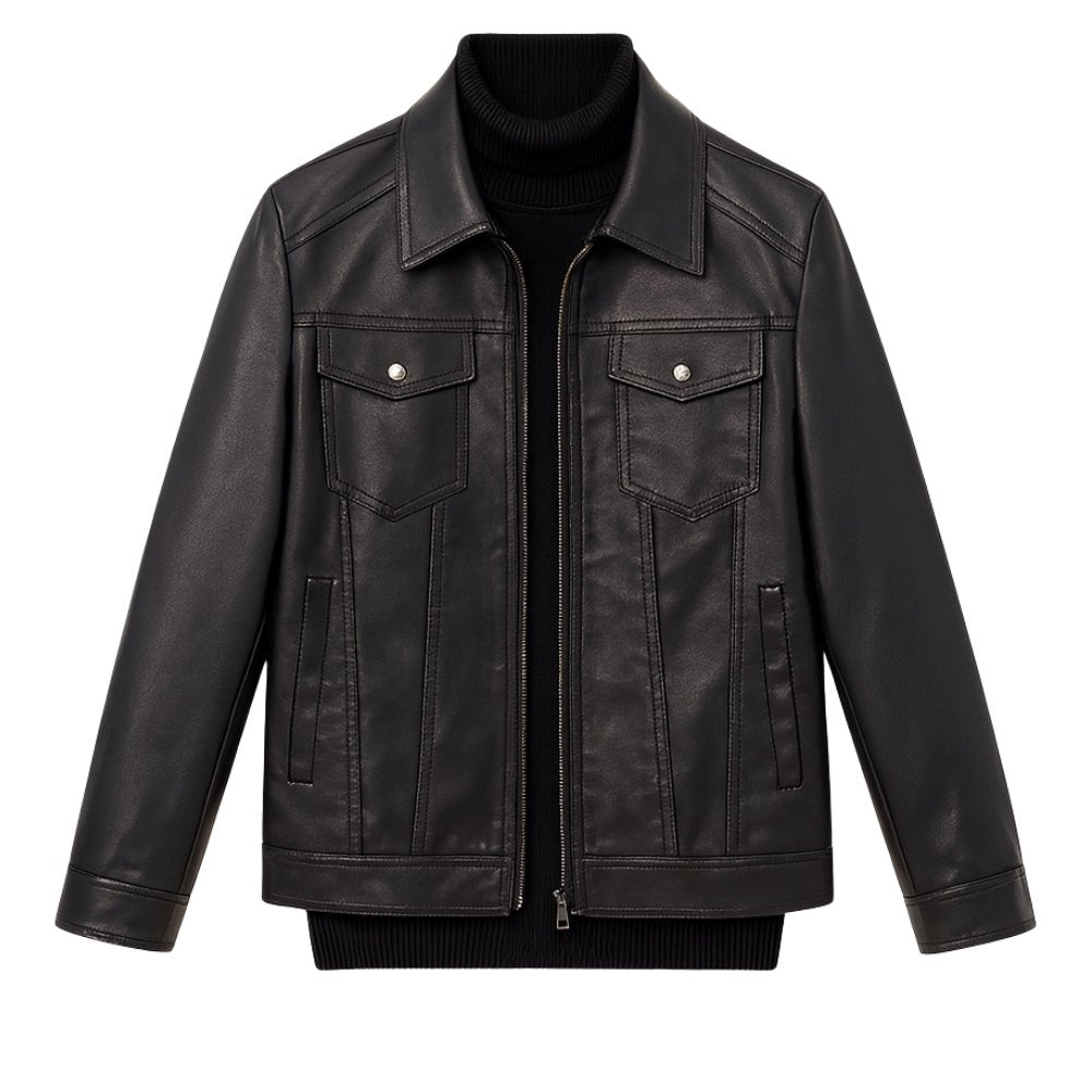 BALR. LEATHER TRUCKER JACKET Lサイズ Men's Leather Trucker Jacket in Genuine Lambskin | Slim Fit