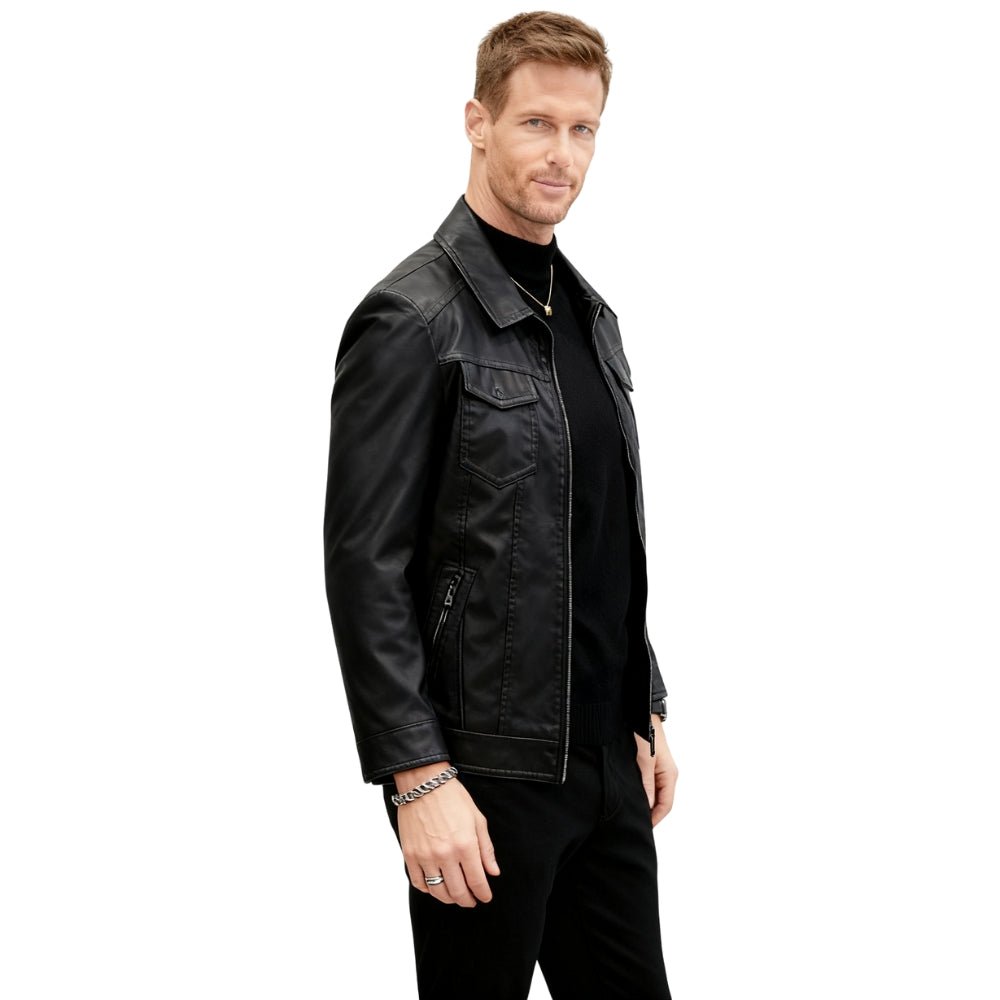 Men's Leather Trucker Jacket in Genuine Lambskin | Slim Fit