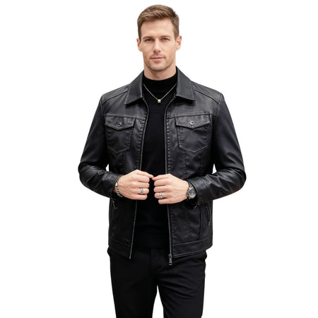 Men's Leather Trucker Jacket in Genuine Lambskin | Slim Fit