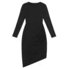 Woman wearing the Kouvr Fashion black long-sleeve ruched bodycon mini dress