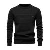 Product-only flat lay of the Kouvr black textured crewneck sweater for men, showing the intricate knit pattern on the chest.