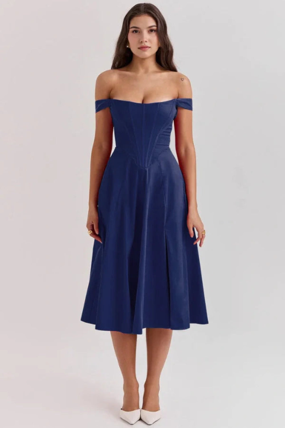 sculpted silhouette,' 'structured bodice,' 'cinched waist,' 'sweetheart neckline,' 'lace-up back,' and 'timeless elegance