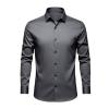 Flat lay of the Kouvr Fashion Briar men's dark grey long sleeve dress shirt, showing the button-down front and collar.