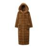 Front view of the Kouvr hooded faux fur teddy coat in camel laid flat to show its full shape and texture.