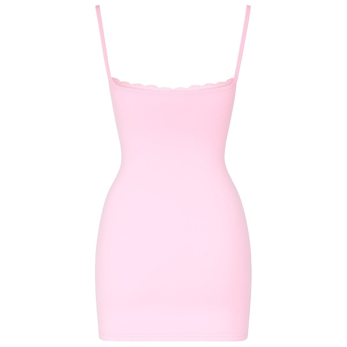 Pink slip dress with thin straps on a white background