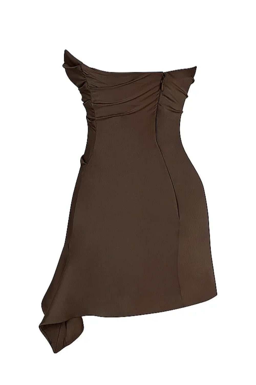 sculptural hem," "bandeau bodice," "asymmetrical party dress," "evening wear