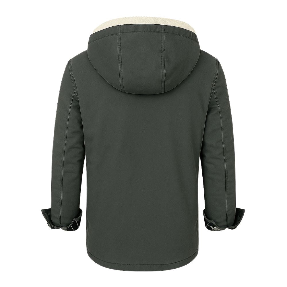 Grey hooded jacket on a white background