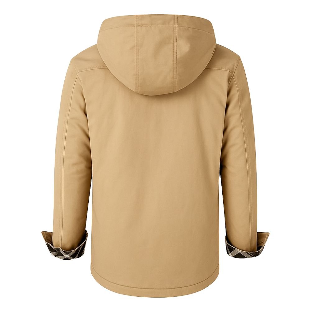 Khaki kouvr hooded jacket on a white background