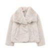  Luxury vegan fur coat - Women's plush winter jacket - Cream evening jacket - Wide collar faux fur coat - Off-white cropped outerwear 