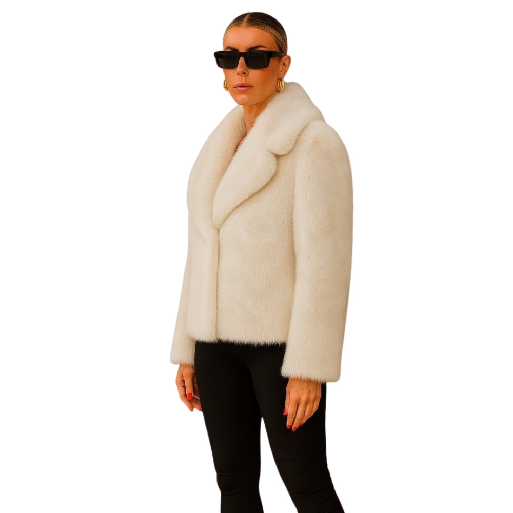 quiet luxury outerwear, minimalist winter jacket, cropped evening coat, wedding guest jacket, what to wear over a formal dress, ethical fur coat, faux mink jacket