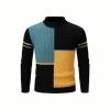 Product shot of the Kouvr men's color-block mock neck sweater with a ribbed texture, front view. 