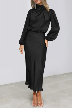 knee length dresses for ladies Black Satin Cowl Neck Backless Slip Midi Dress main image 0